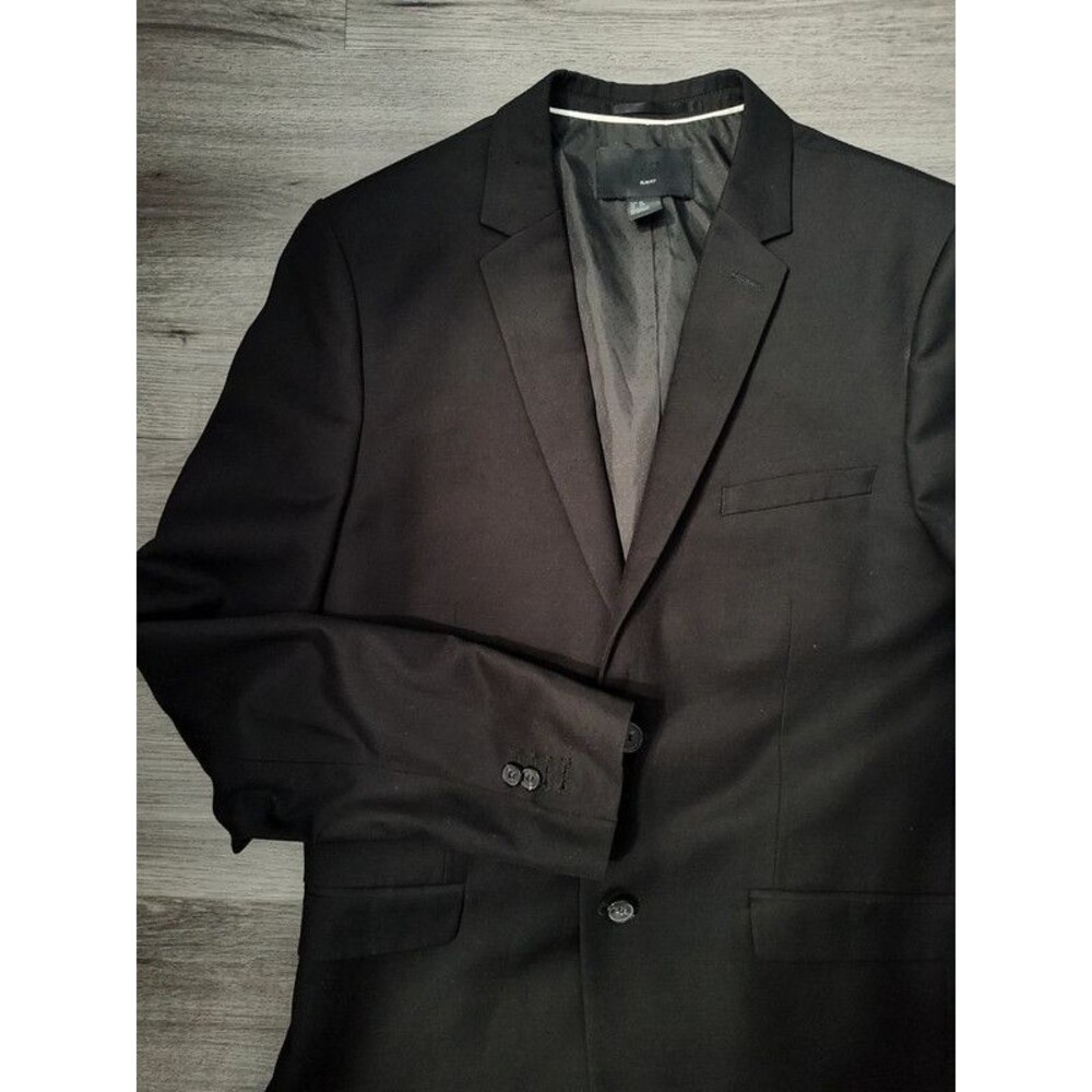 HM H&M mens slim fit 38R two button black blazer suit jacket tailored like new